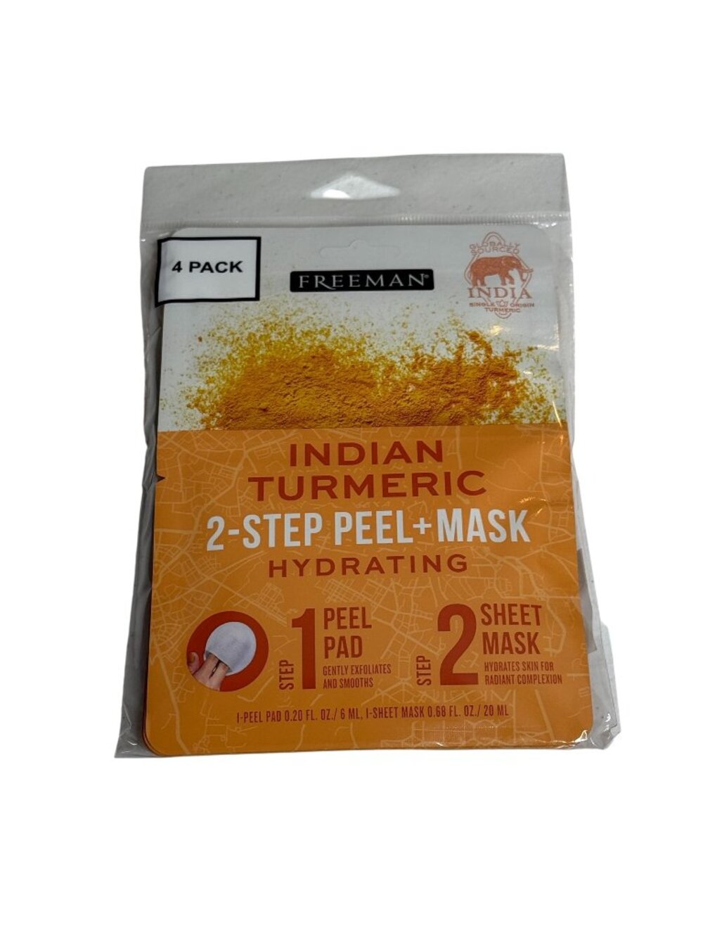 Freeman Turmeric Peel Mask 4 Pack Brightening Hydrating 2 Step Skincare